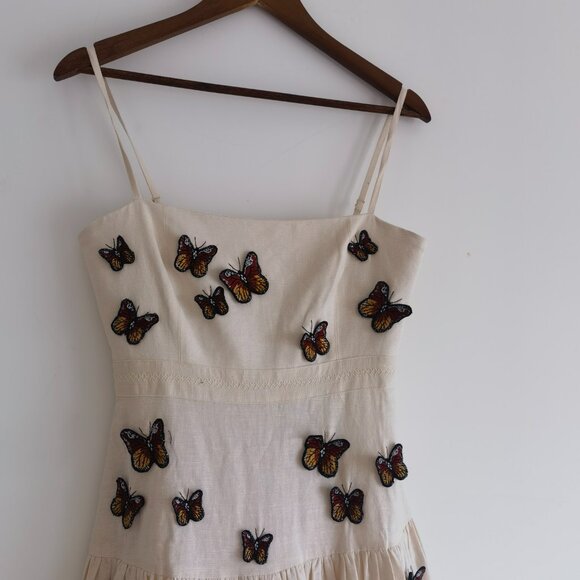 Agua By Agua Bendita Lima Embroidered Butterfly Linen Maxi Dress Size Small - Picture 3 of 13